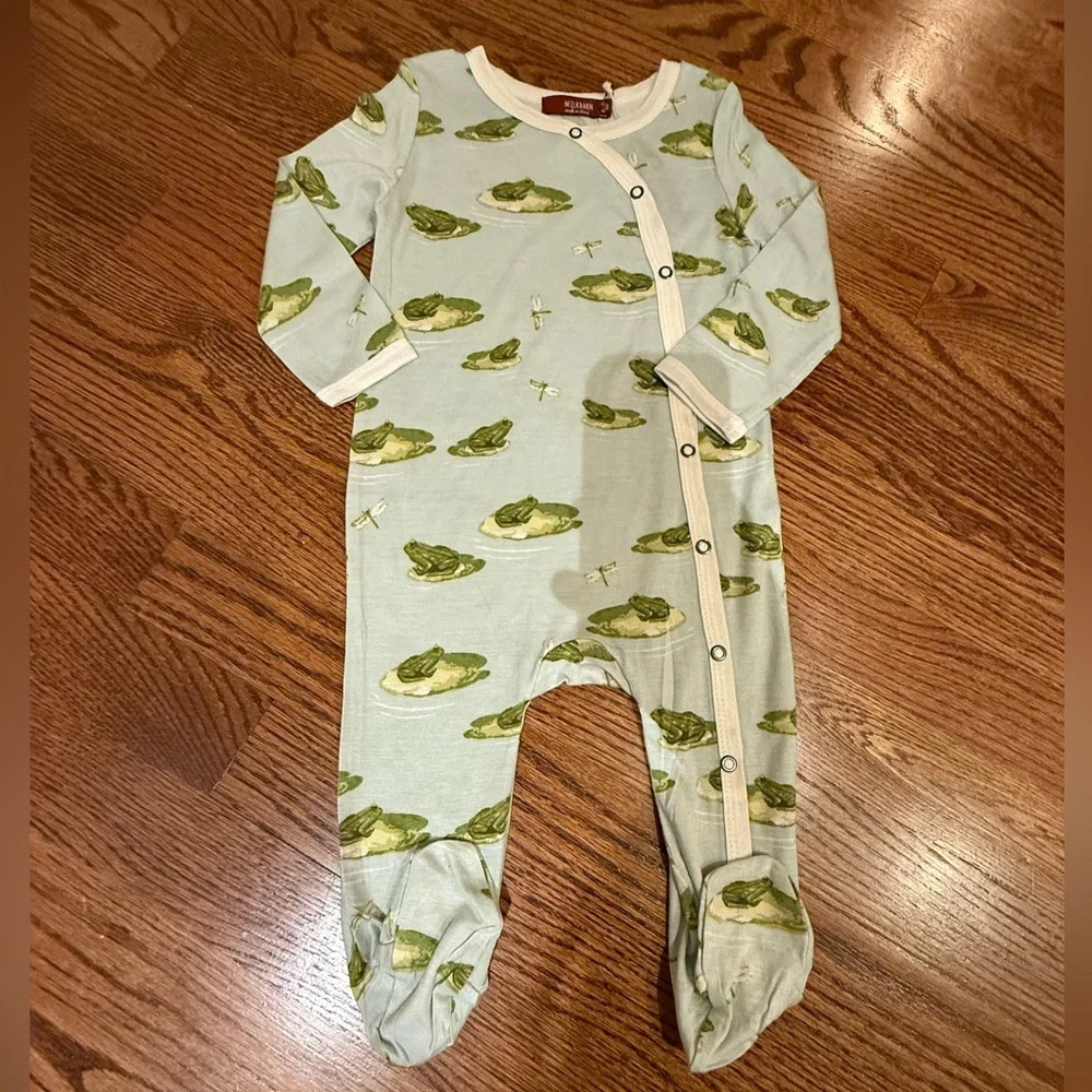 NEW Milkbarn Leapfrog Bamboo Snap Footed Romper 6-9 Months - Picture 2 of 10